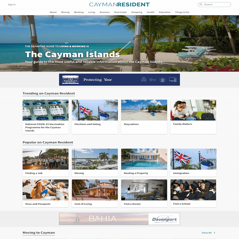 cayman resident website homepage