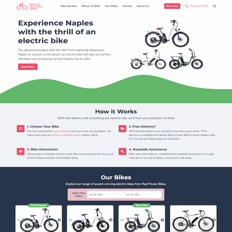 naples electric bikes website homepage